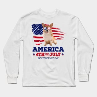 Corgi Flag USA - America 4th Of July Independence Day Long Sleeve T-Shirt